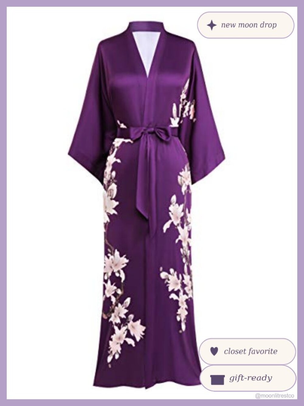 Floral Satin Kimono Robe Lounge Wear with Pockets One Size